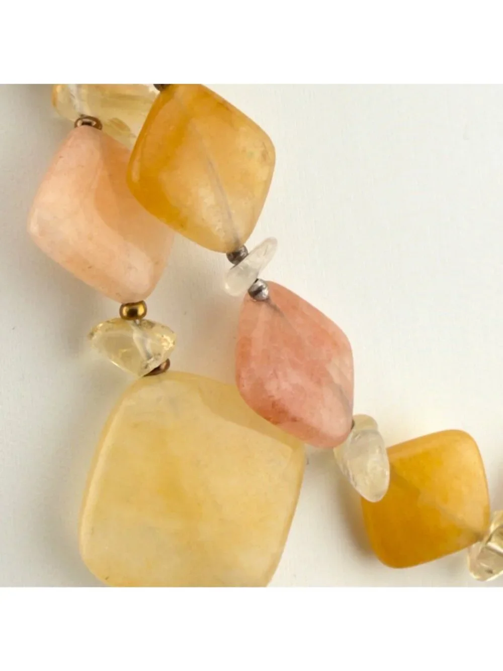 Natural Stone Beaded Necklace Double Strand Yellow Peach Sterling Silver Clasp